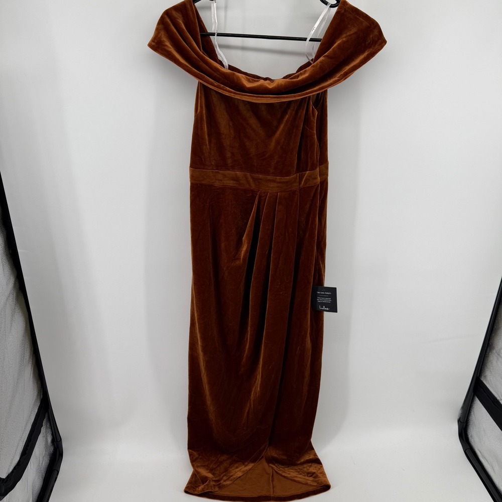 Lulus Im Enchanted Rust‎ Orange Velvet Off the Shoulder Maxi Dress Small NWT